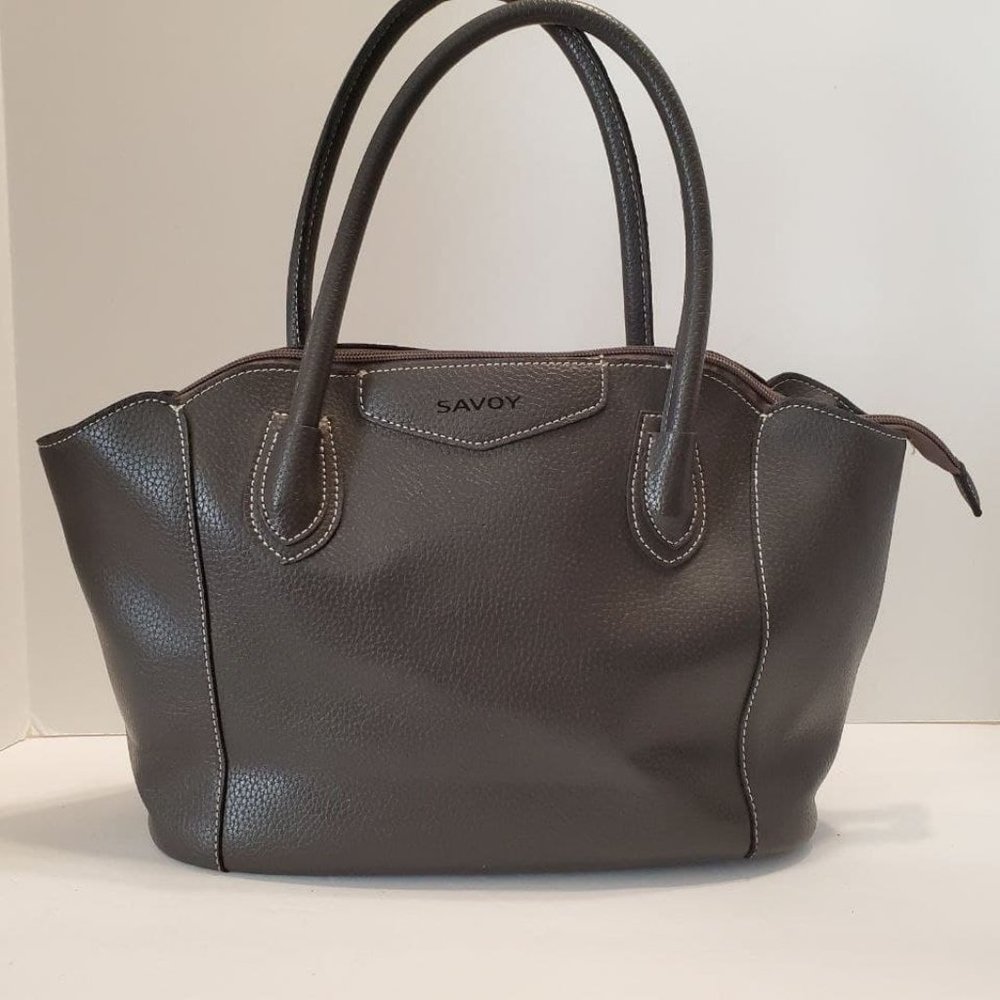 Savoy Gray Faux Leather Satchel